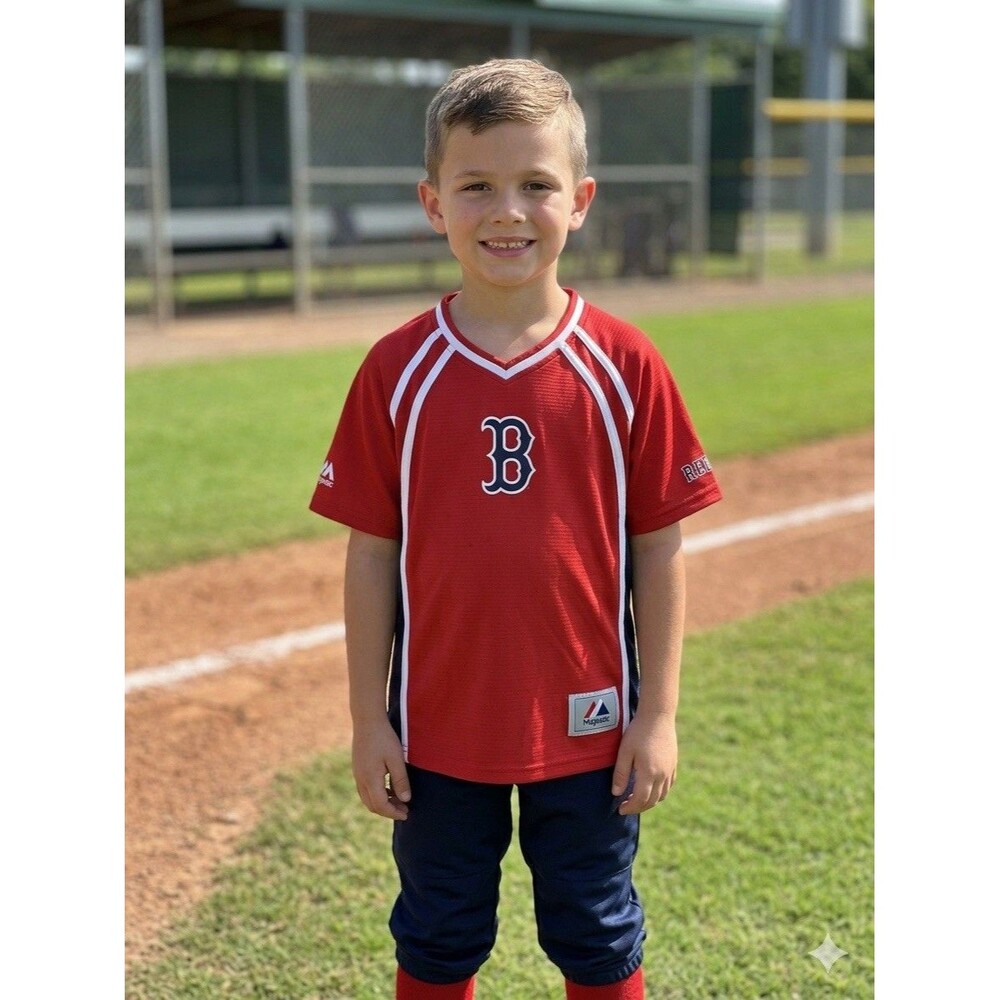 Majestic Youth Boys Boston Red Sox Jersey Shirt Red Embroidered Size 7 Excellent